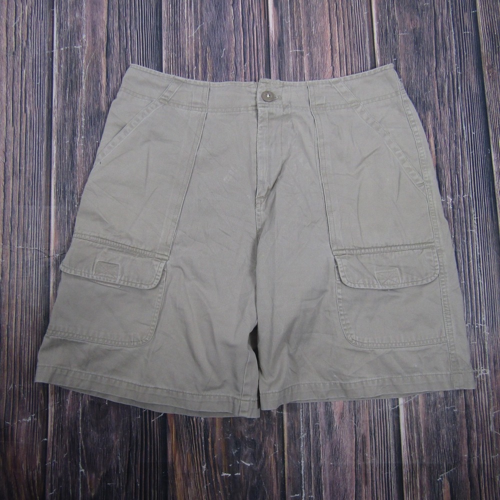 ESSENTIALS STYLE Shorts Womens 12 Beige Cargo Twill Cotton Pleated Pockets